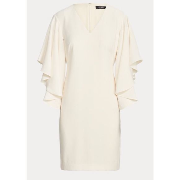 Ralph Lauren Black Label Dress Size 6 Cream Ruffle Sleeve Silk Blair Waldorf - Picture 1 of 13